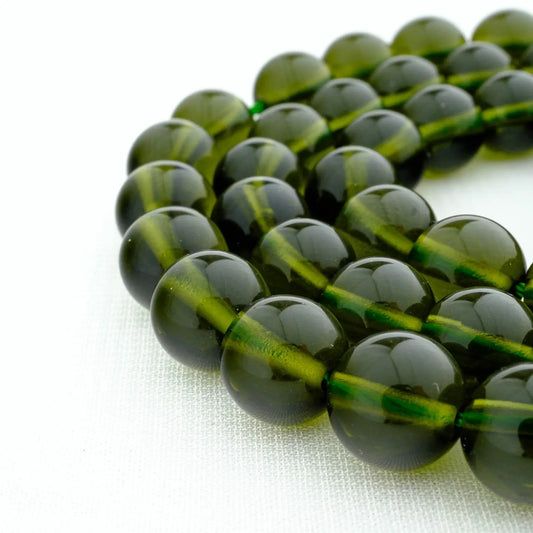 5A+ Moldavite Gemstone Strand, 8mm Natural Green Stone