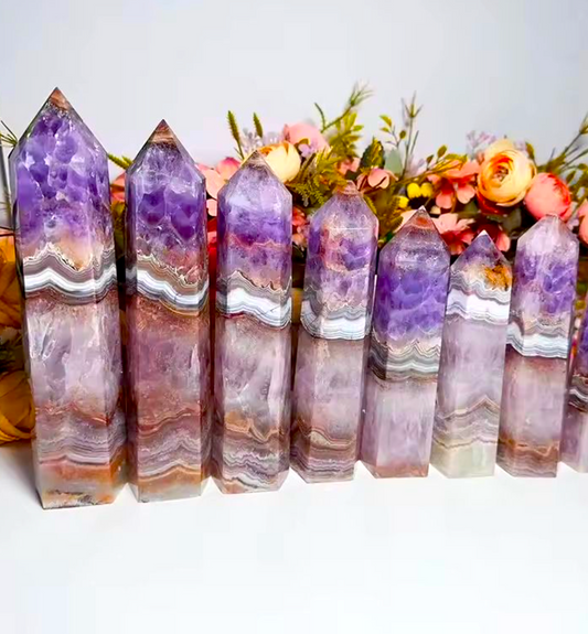 Amethyst Lace Agate Tower Gemstones Craft Point Crystal Healing Stone for Home Decoration