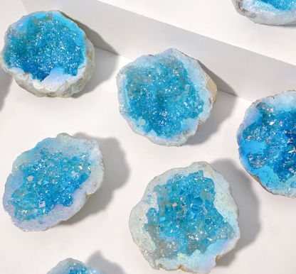 Sky Blue Halo Crystal Hemisphere – Glittering Geode Slice