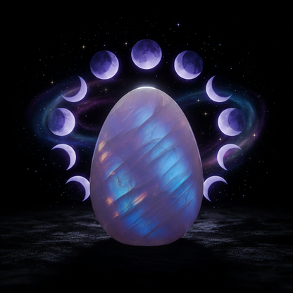 Moonstone crystal with purple and blue iridescent glow for full moon rituals